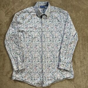 Apt. 9 Mens Slim Fit Floral Paisley Button Down Shirt Blue L 16-16.5 32/33